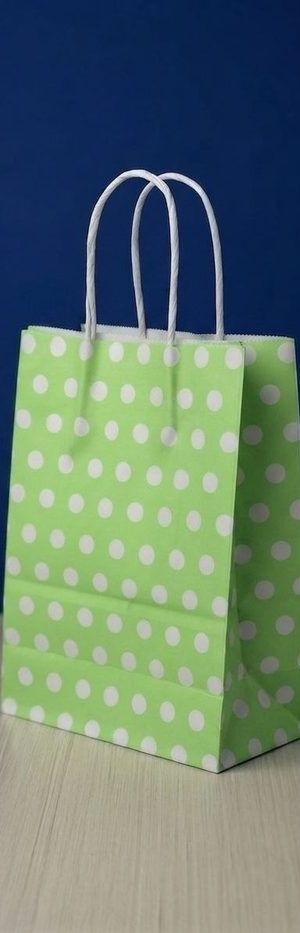 Bolsa Kraft Estampada (M) - Verde/Puntos Blancos