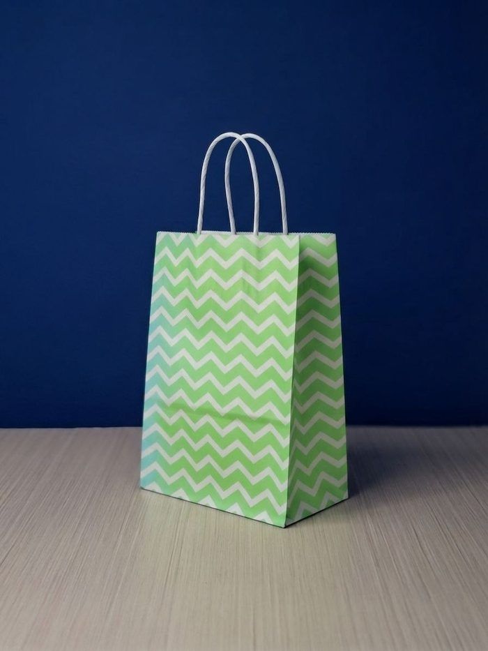 Bolsa Kraft Estampada (M) - Verde Lineas Blanca