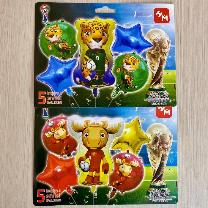 Set De Globos 5pcs Futbol (Mascotas Del Mundial)